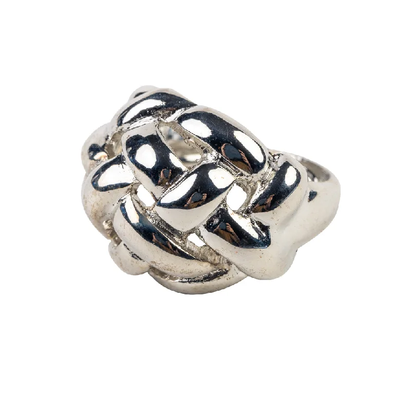 women's ring moon and stars -Polished Silver Weave Ring