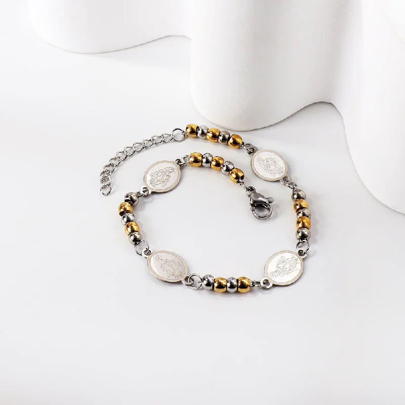 Steel Oval Portrait Gradually Golden Balls Bracelet