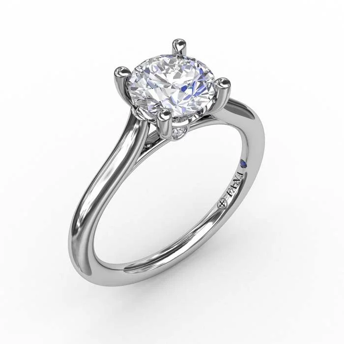 women's engagement rings marquise cut -Fana Classic Round Diamond Solitaire Engagement Ring With Cathedral Setting in Platinum