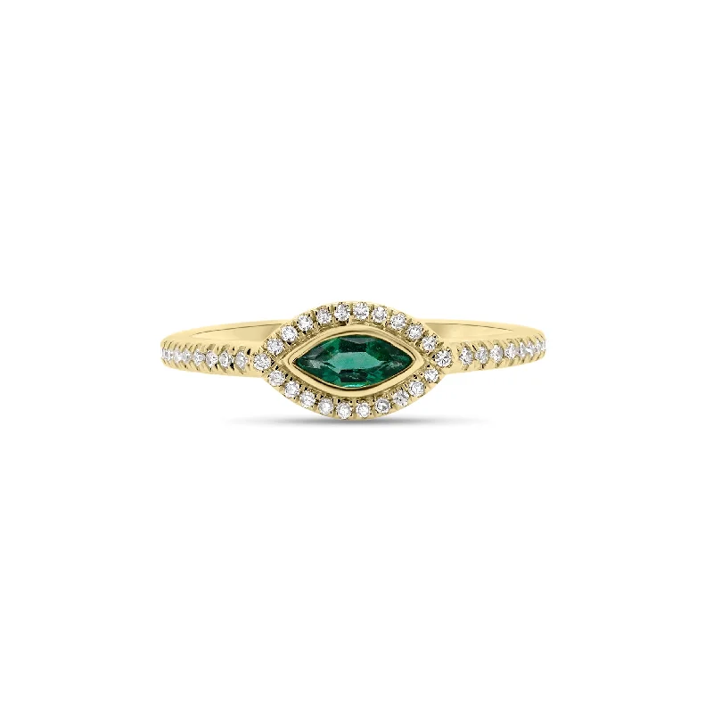 women's ring engagement -Diamond & Emerald Marquise Ring