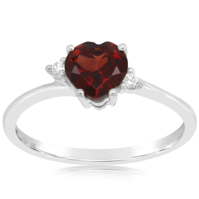 women's engagement rings budget-friendly -Heart Shape Garnet & Diamond Ring