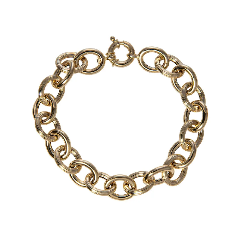 women's bracelets diamond -14K Yellow Gold Italian Mixed Medium Oval Link Bracelet