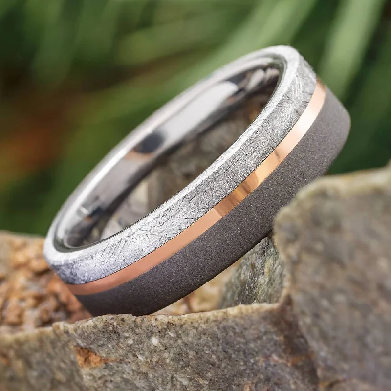 women's ring wedding band -Meteorite & Mixed Metal Ring