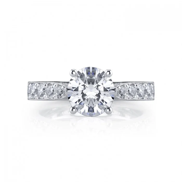 women's engagement rings bold and stylish -Mountz Collection Round Engagement Ring Semi-Mounting in 18K White Gold