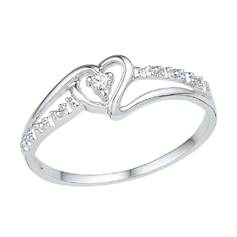 women's ring cushion cut -Diamond Heart Promise Ring, Silver or White Gold