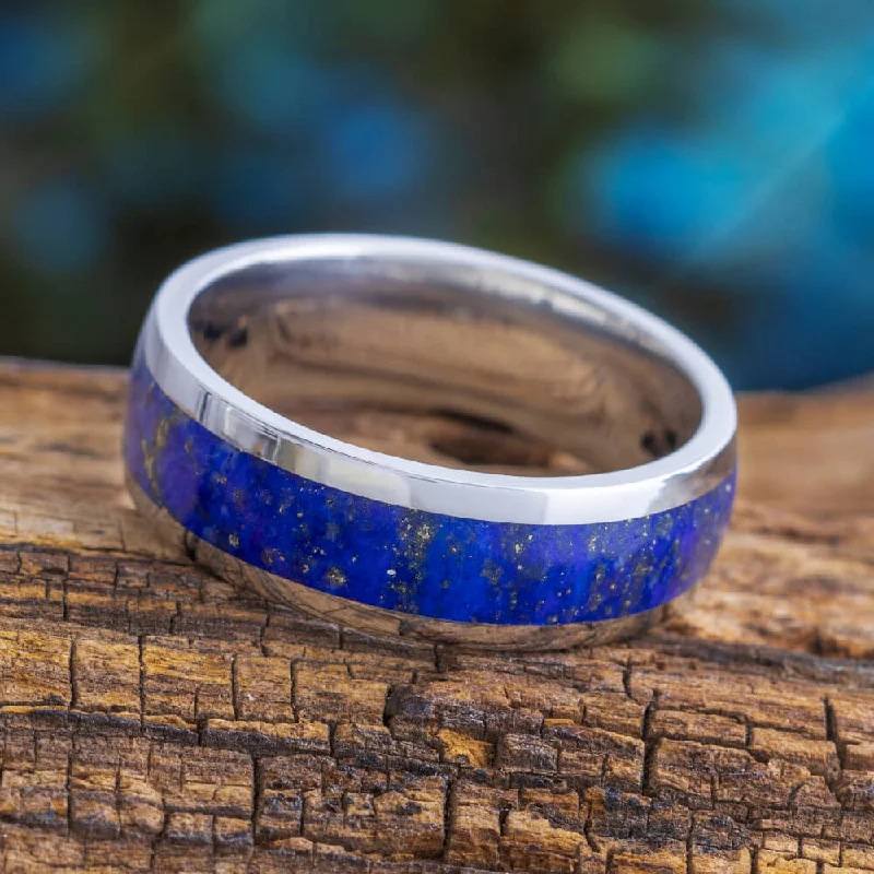 women's ring everyday wear -Men's Lapis Lazuli Ring in Titanium