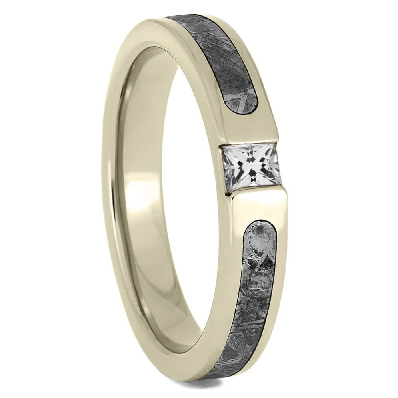 women's ring chain style -White Sapphire Band with Meteorite Inlay