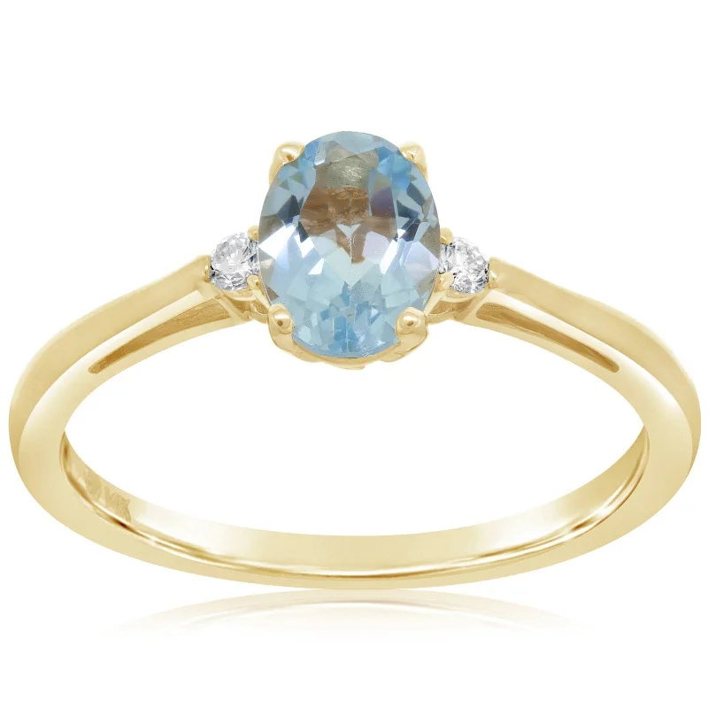 women's engagement rings stackable set -Aquamarine & Diamond Ring