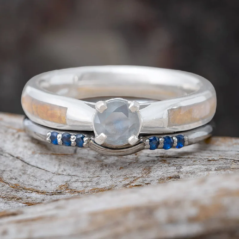 women's ring with gemstones -Platinum Shadow Band with Blue Sapphires