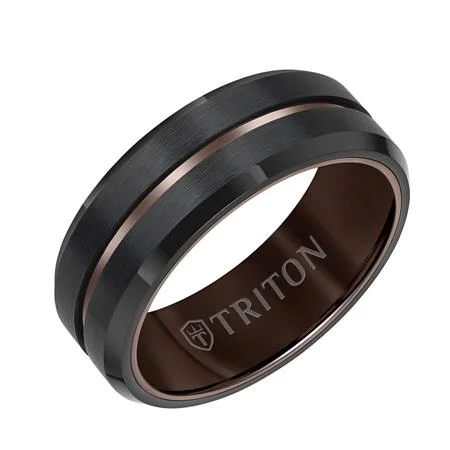 women's engagement rings conflict-free diamonds -Triton 8MM Wedding Band in Black and Espresso Tungsten Carbide