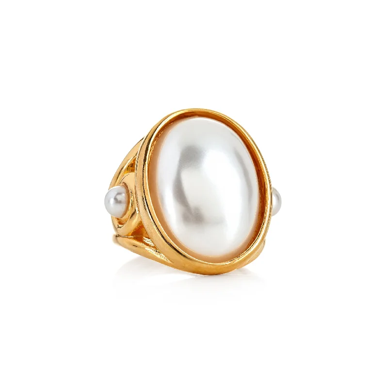 women's ring luxury collection -Gold Pearl Cabochon Ring