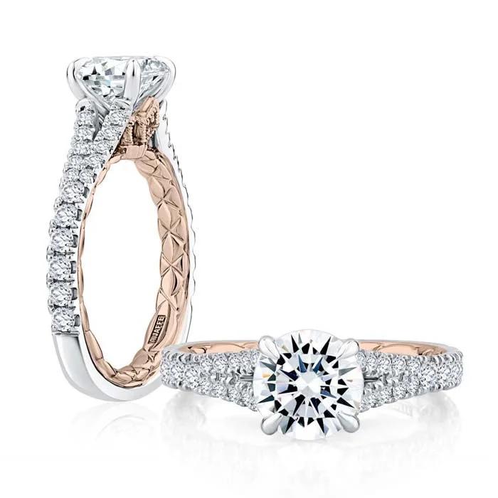 women's engagement rings oval diamond -A. Jaffe Regal Split Signature Engagement Ring Semi-Mounting in 14K White and Rose Gold