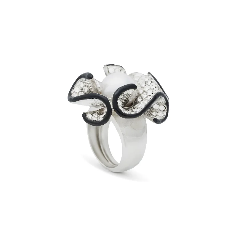 women's ring stackable bands -Pearl Center Flower Ring