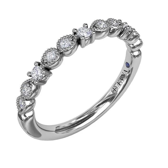 women's engagement rings with diamond accents -Fana Milgrain Accent Diamond Wedding Band in 14K White Gold