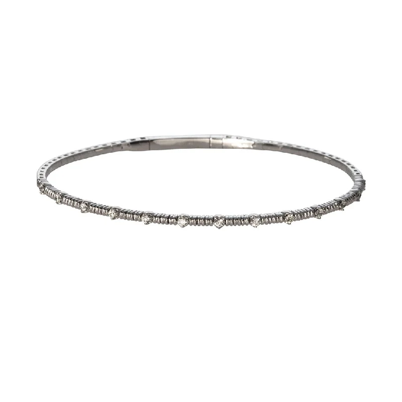 women's bracelets lightweight design -Diamond Station 14K White Gold Ribbed Flexible Bangle