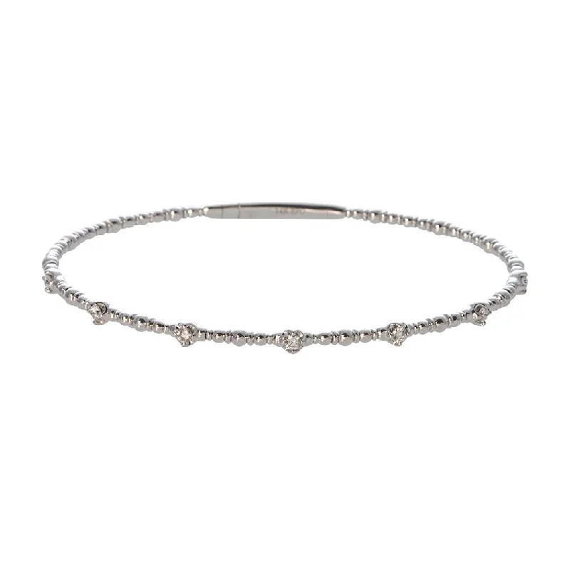 women's bracelets with handcrafted touch -Diamond 7 Station 14K White Gold Beaded Flexible Bangle