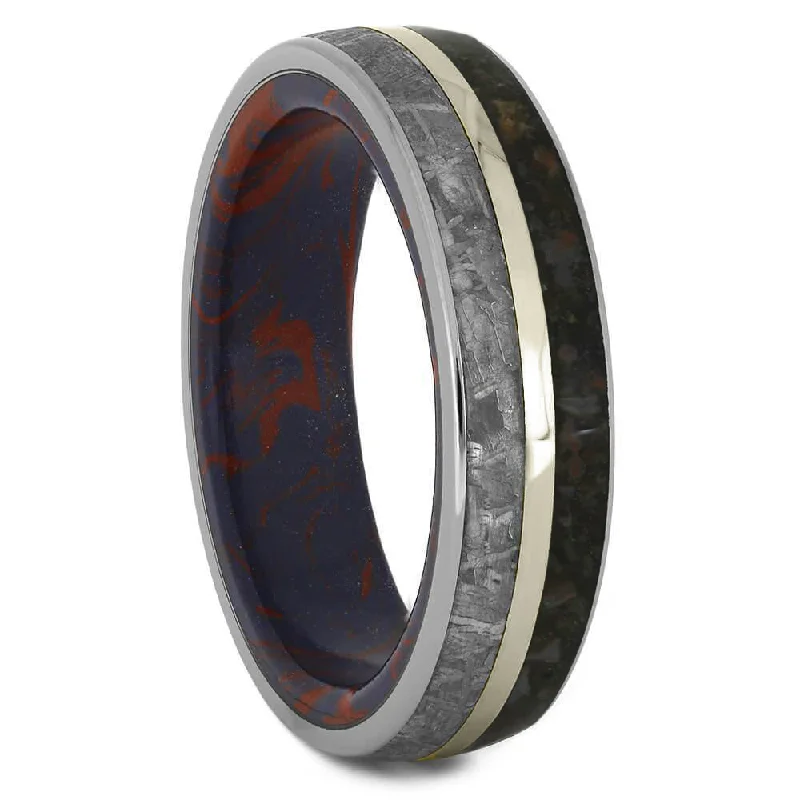 women's ring minimalist -Dinosaur Bone, Meteorite & Mokume Gane Ring With Pinstripe