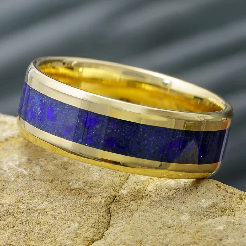 women's ring classic solitaire -Lapis Lazuli & Solid Gold Ring With Beveled Edges