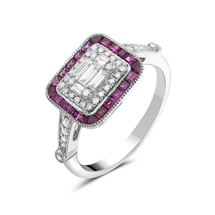 women's ring eternity band -White Gold Diamond and Ruby Ring