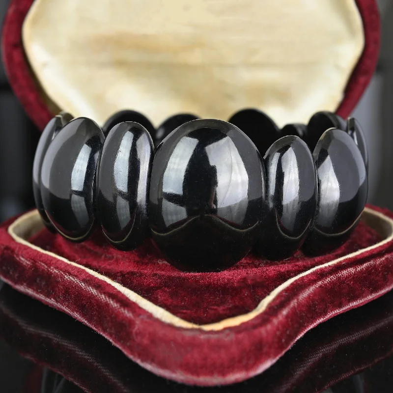 women's bracelets for anniversary -Wide Antique Victorian Whitby Jet Bracelet