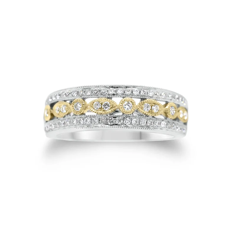 women's ring large size -Diamond Shapes Two-Tone Ring