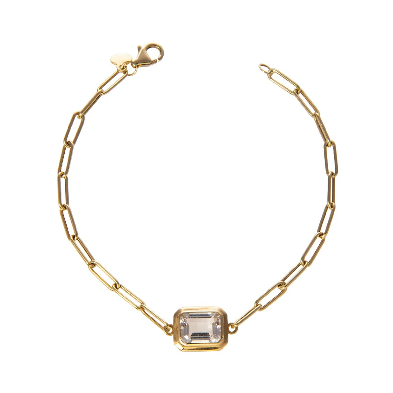 women's bracelets with charms -Goshwara Emerald-Cut Rock Crystal 18K Gold Bracelet