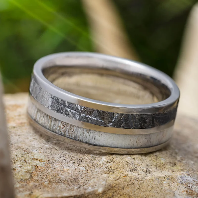 women's ring nature inspired -Antler & Meteorite Ring With Gold Pinstripe