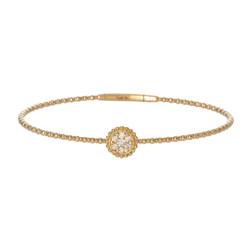 women's bracelets friendship set -Diamond Cluster Round Station 14K Yellow Gold Flex Bangle