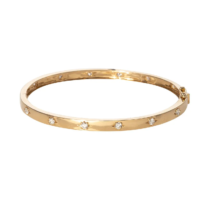 women's bracelets delicate -Star Set Diamond 14K Yellow Gold Bangle