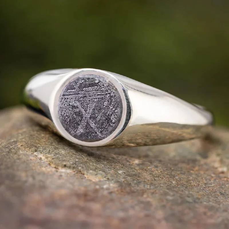 women's ring affordable price -Genuine Silver Meteorite Signet Ring