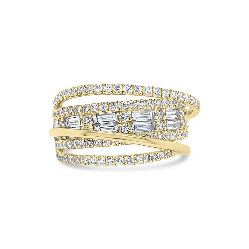 women's ring cushion cut -Diamond Baguette Crossover Ring