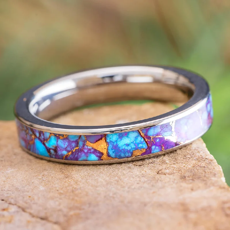 women's ring for anniversary -Lava Mosaic Turquoise Ring in Titanium