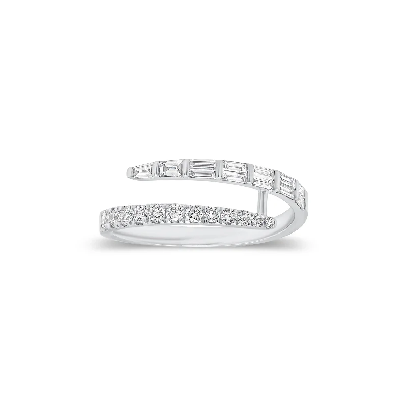 women's ring layered look -Baguette & Round Diamond Wrap Ring