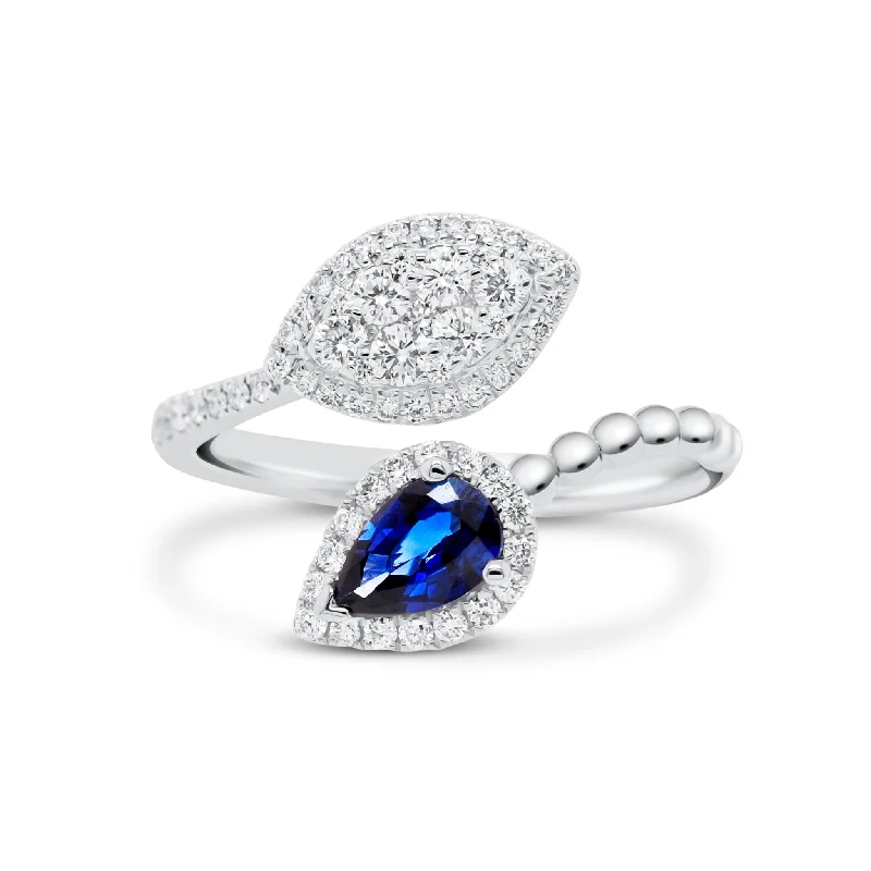 women's ring gothic style -Sapphire Teardrop and Diamond Marquise Bypass Ring