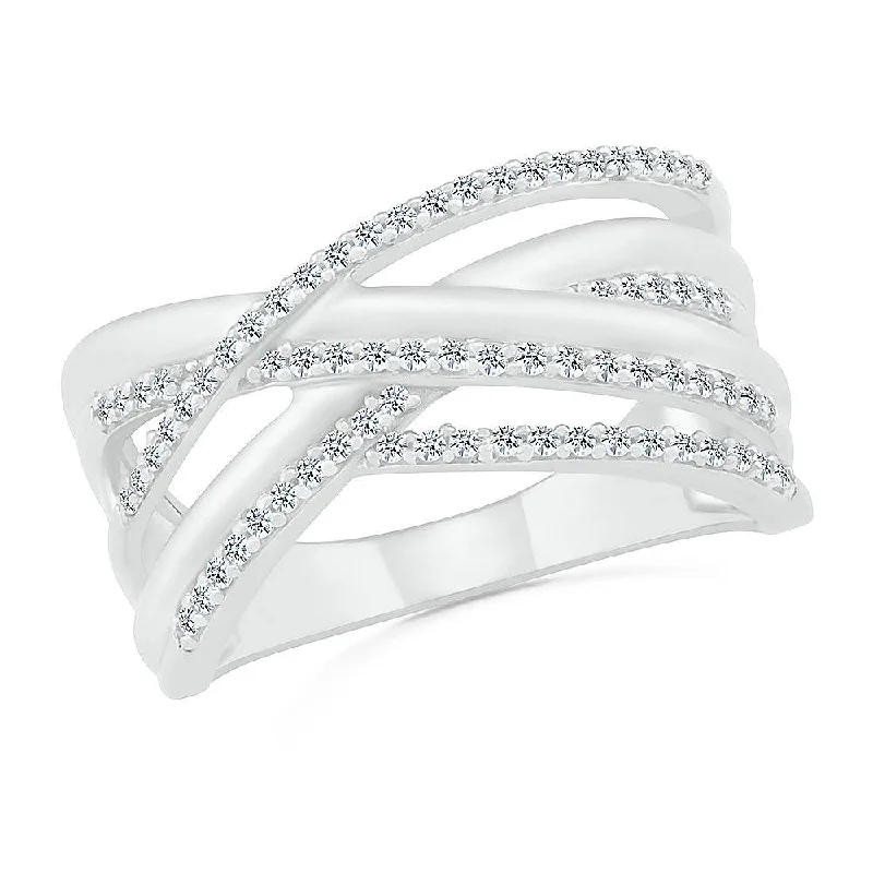 women's ring dainty silver -Twist Design Diamond Band, Anniversary Ring