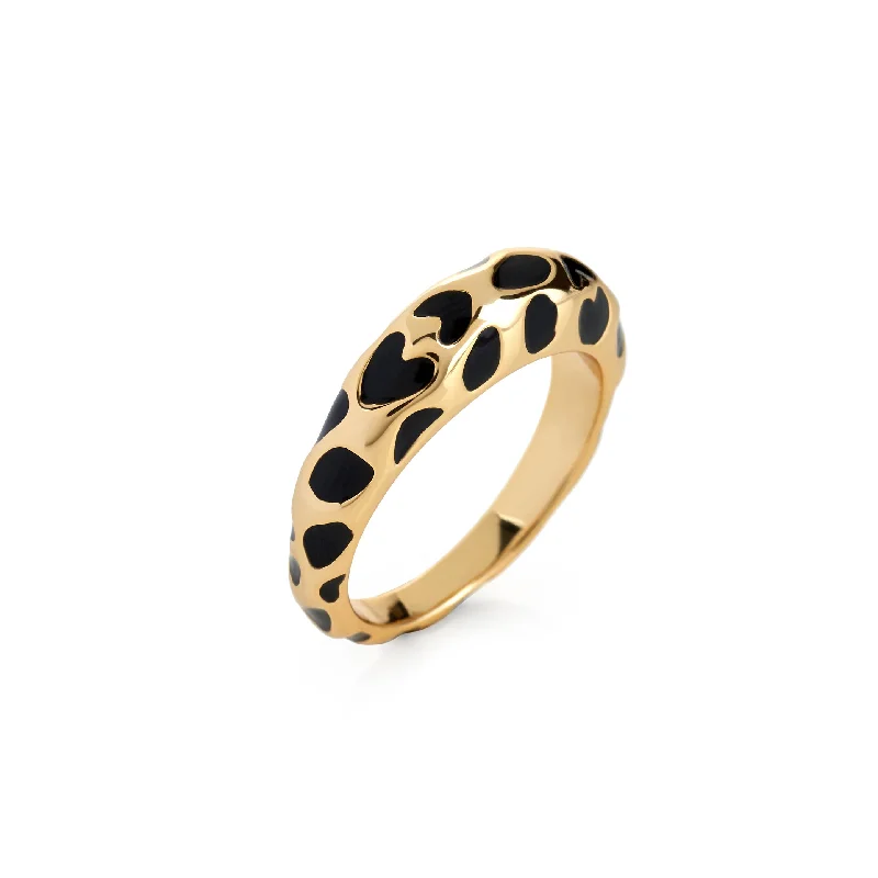 women's ring celestial theme -Black Enamel Spots Ring