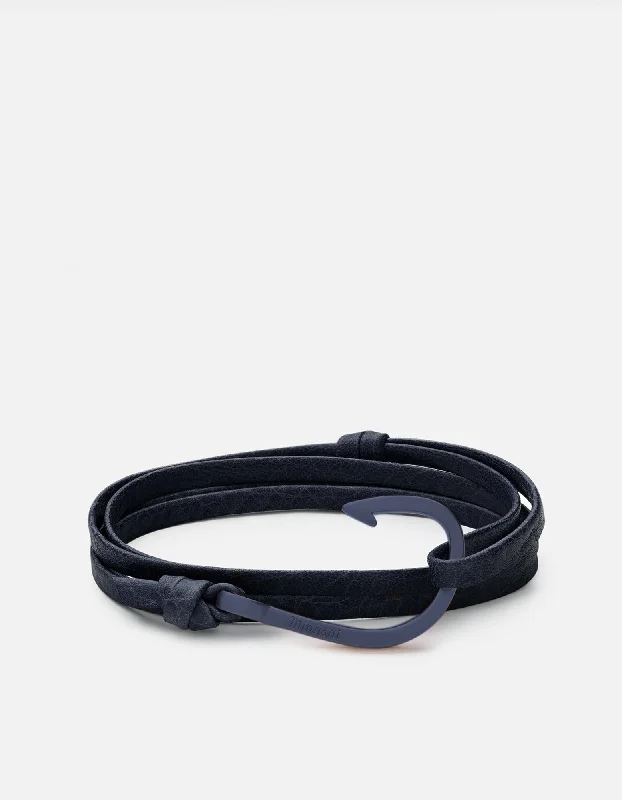 women's bracelets gemstone accents -Hook Leather, Navy Blue