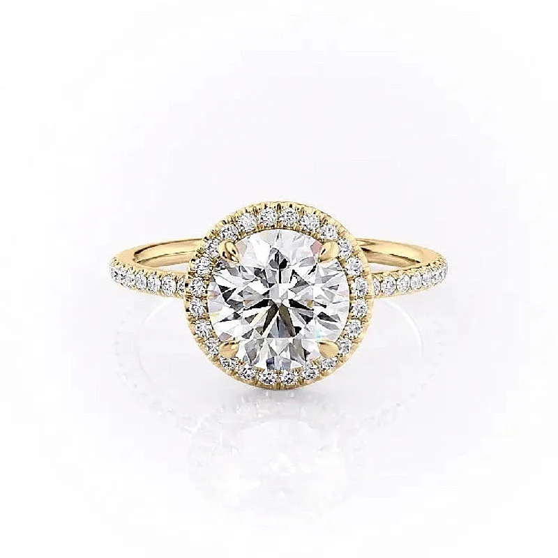 women's engagement rings thick band -Round Cut Moissanite Engagement Ring With Halo