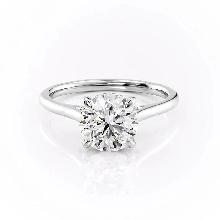 women's engagement rings classic solitaire -Round Cut Moissanite Engagement Ring, Hidden Halo