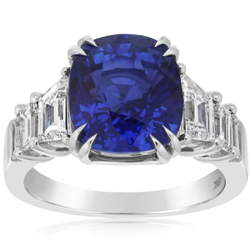 women's engagement rings engraved initials -7.01 Carat Sapphire & Diamond Ring