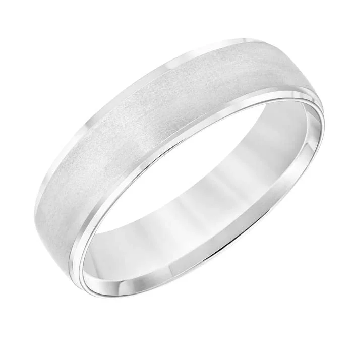 women's engagement rings unique design -Goldman Men's 6MM Wedding Band with Brushed Half-Dome Center and Polished Edge in 14K White Gold