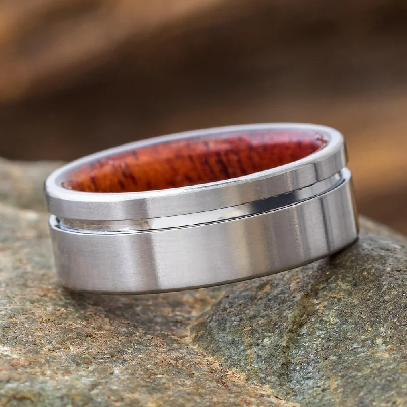 women's ring art deco -Titanium Ring with Mahogany Wood Sleeve