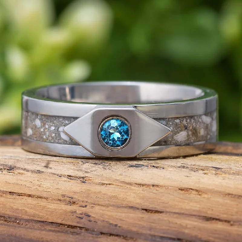 women's ring sapphire birthstone -Cremation Ash Ring with Blue Topaz