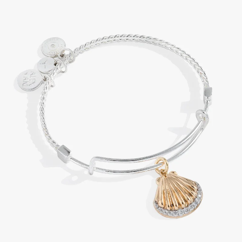 women's bracelets bold and edgy -Textured Scallop Seashell Charm Bangle