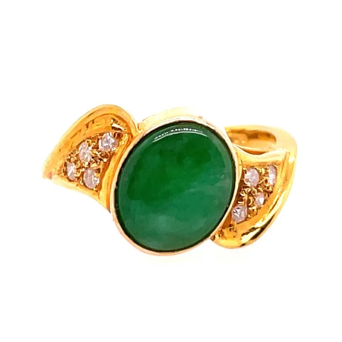 women's engagement rings large carat size -Estate Jadeite and Diamond Ring in 14K Yellow Gold