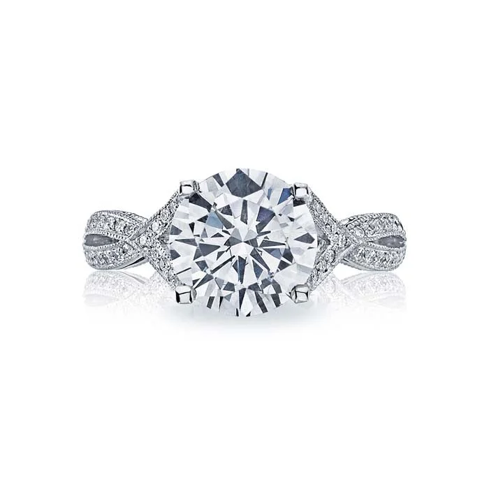 women's engagement rings engraved initials -Tacori Ribbon Collection Engagement Ring Semi Mount 18K White Gold with .21CTW Diamonds