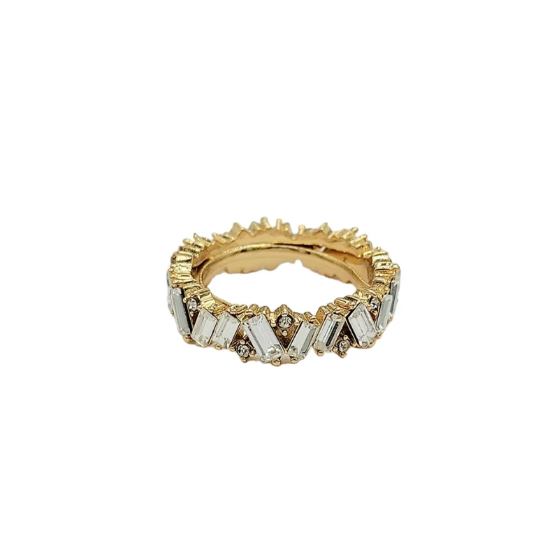 women's ring heart shaped diamond -Gold With Round Crystal Baguette Ring