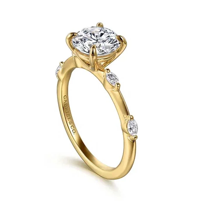 women's engagement rings stackable set -Gabriel & Co. "Marline" Round Engagement Ring Semi-Mounting in 14K Yellow Gold