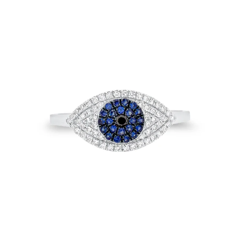 women's ring braided style -Diamond & Sapphire Evil Eye Ring