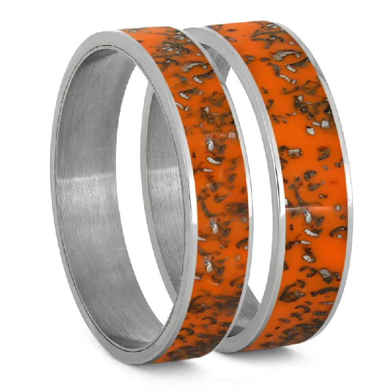 women's ring diamond -Orange Stardust Inlay Components for Modular Rings